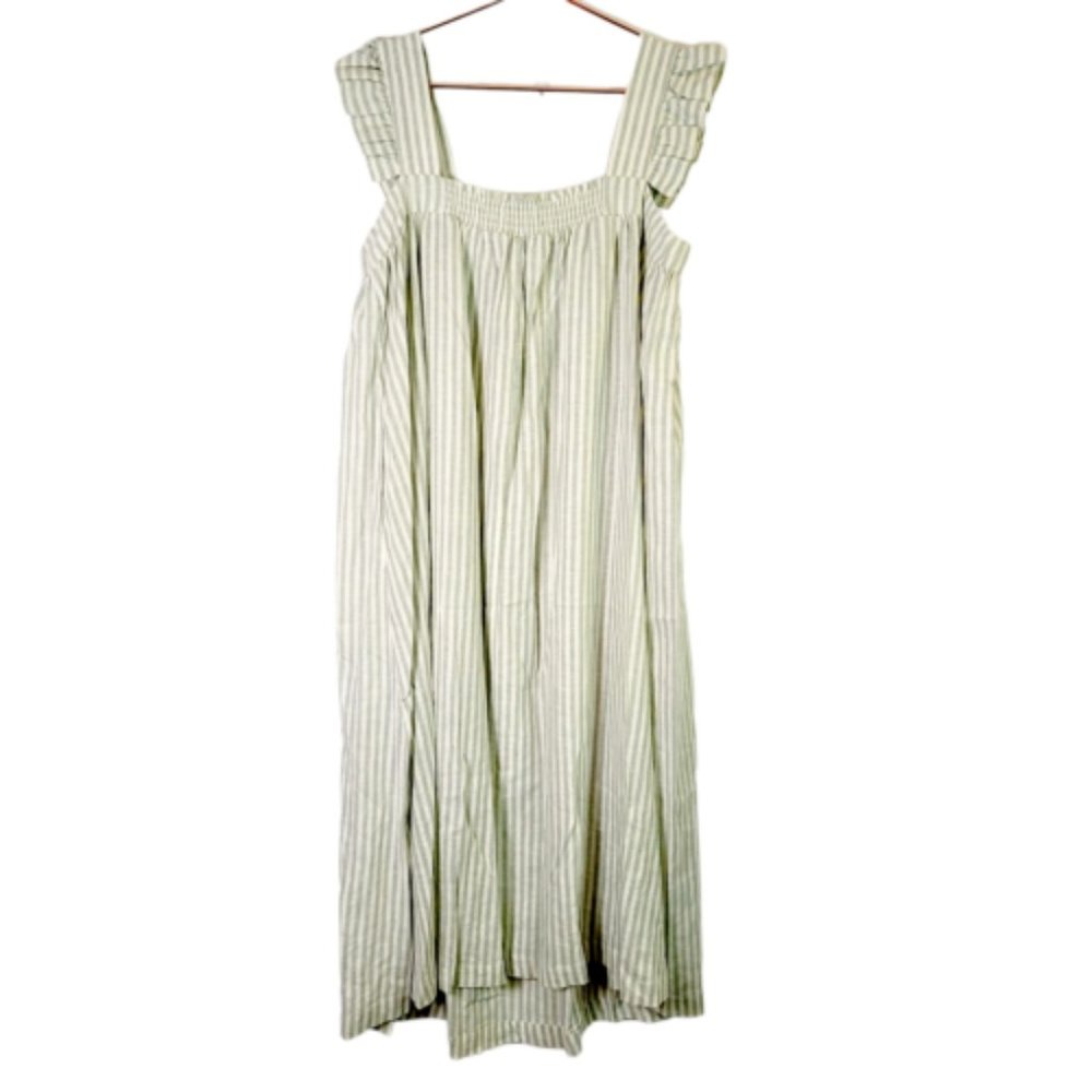 A New Day Green Stripe Linen Ruffle Accent Sleeveless Maxi Dress Size XL NWT